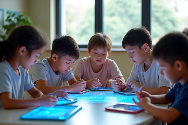 AIを搭載した教育プラットフォームで学ぶ子供たち