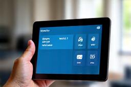 モダンなリビングルームでタブレットに表示されたスマートホームの制御画面